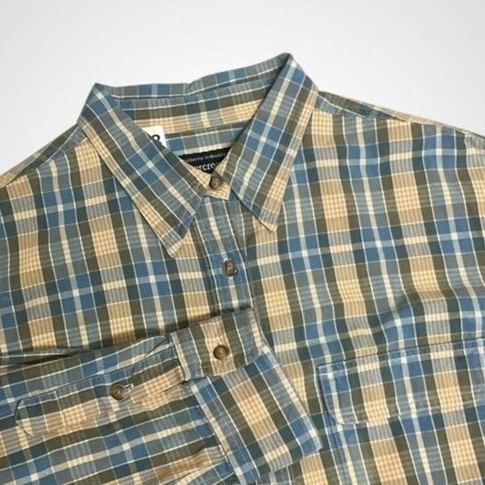 Abercrombie & Fitch Soft Green/Blue Plaid Flannel Button Up Shirt Men L China